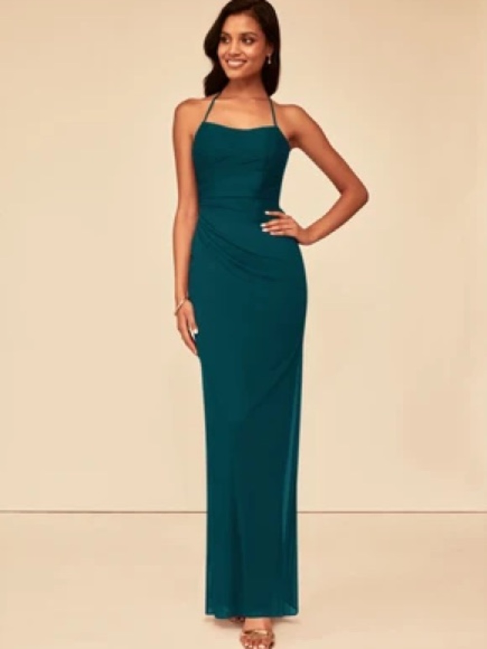 Azazie Keonie Dress - Pine Teal Halter Maxi Dress